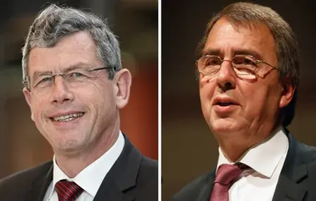Professor Dr. Ulrich Heckel (l.) und Dieter Kaufmann: Die beiden Oberkirchenräte der Evangelischen Landeskirche in Württemberg bekräftigen die Forderung nach einer gesamteuropäischen und humanen EU-Flüchtlingspolitik.