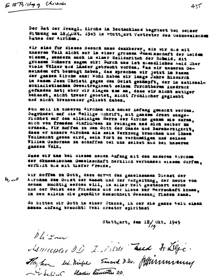 Der Originaltext des Stuttgarter Schuldbekenntnisses. Der Originaltext des Stuttgarter Schuldbekenntnisses.