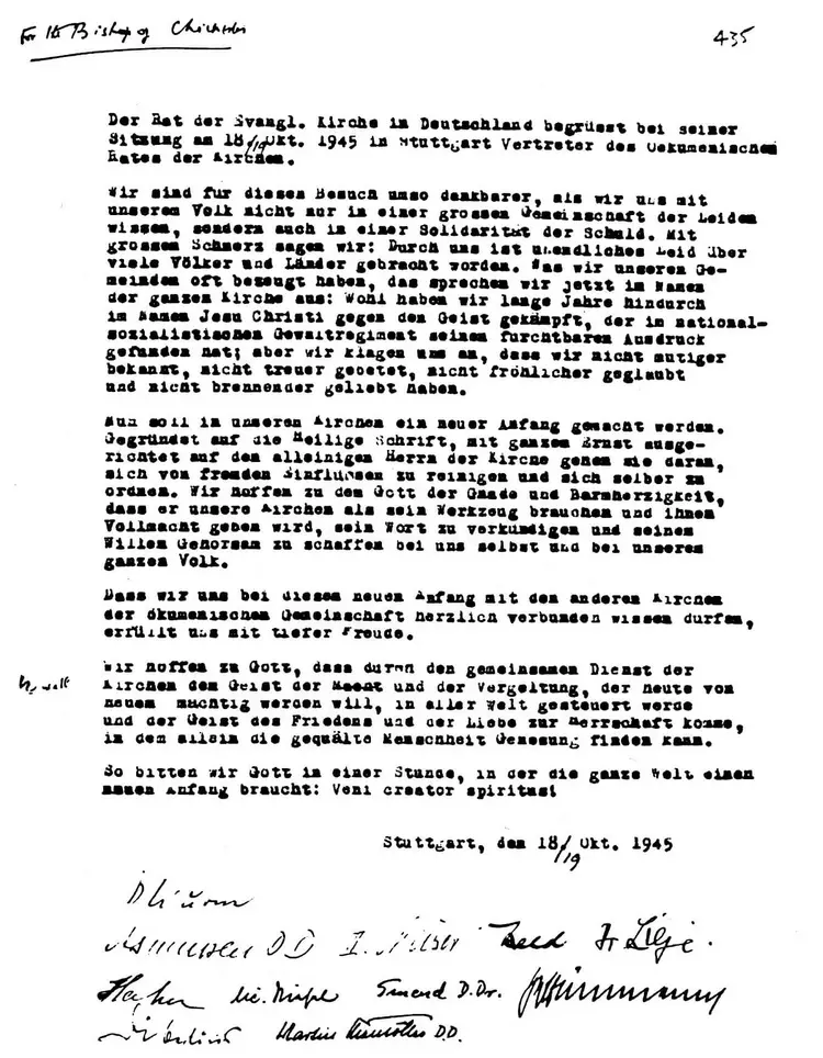 Der Originaltext des Stuttgarter Schuldbekenntnisses.