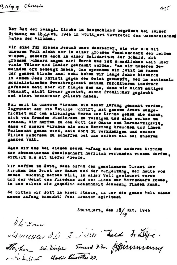 Der Originaltext des Stuttgarter Schuldbekenntnisses. Der Originaltext des Stuttgarter Schuldbekenntnisses.