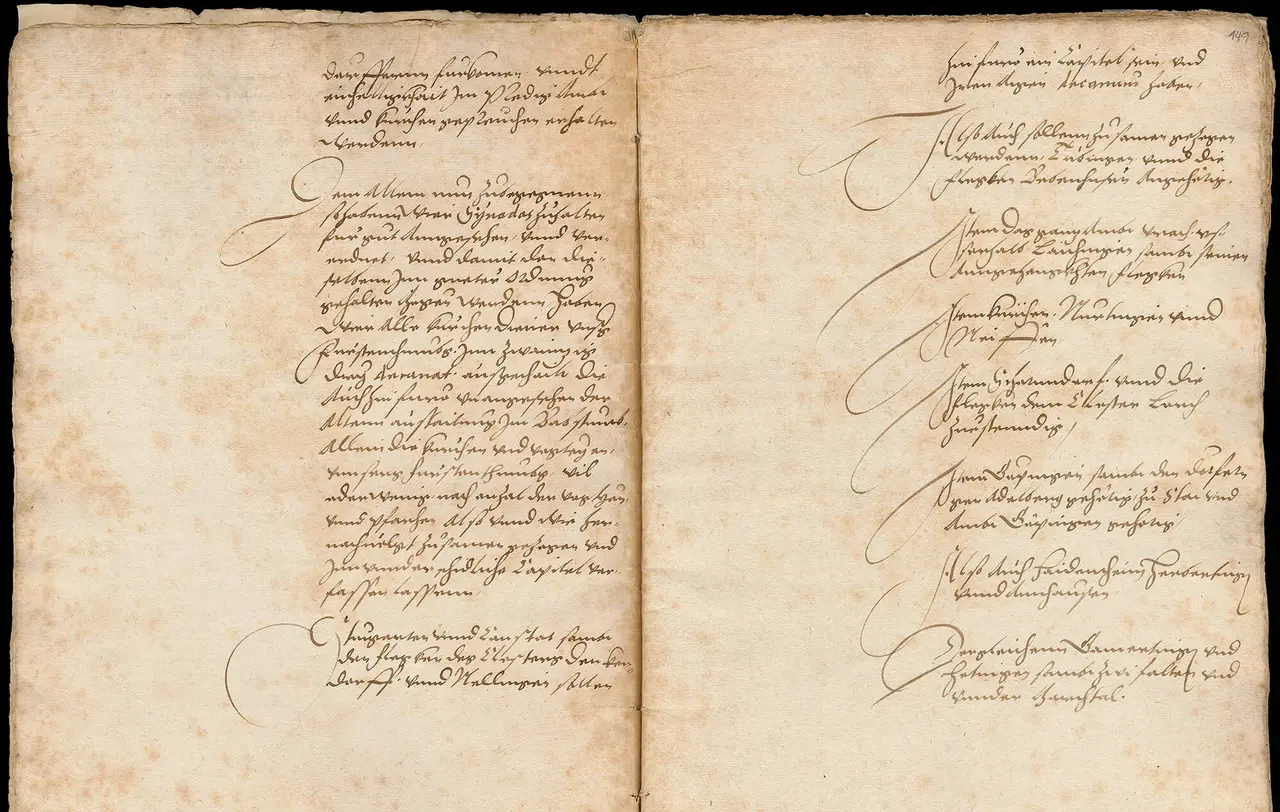 Zwei Seiten aus der württembergischen Synodalordnung von 1547.