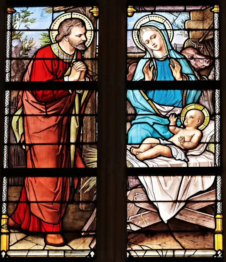 Jesus in der Krippe: ein Motiv auch für Kirchenfenster.
