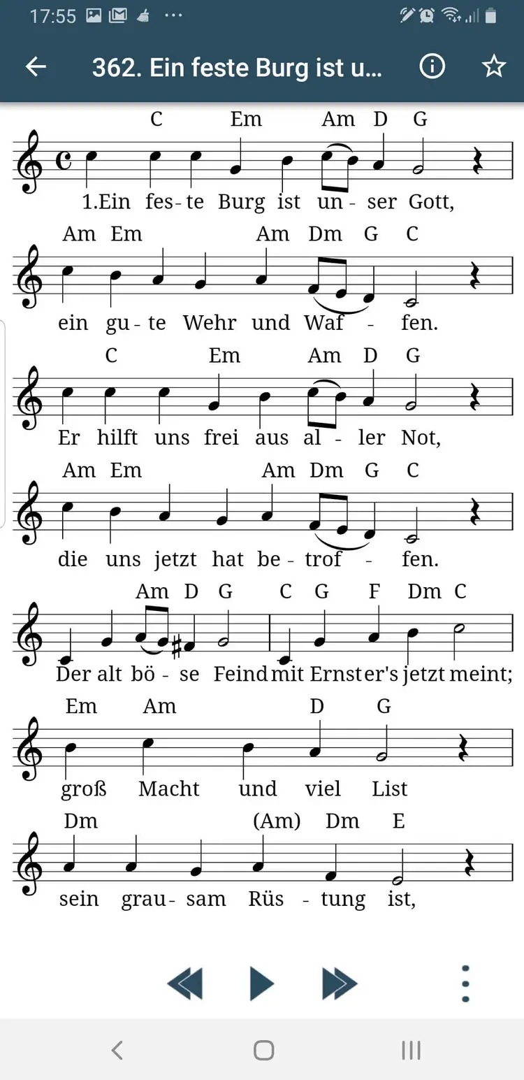 So präsentiert sich die App den Usern - hier am Beispiel von „Eine feste Burg ist unser Gott".