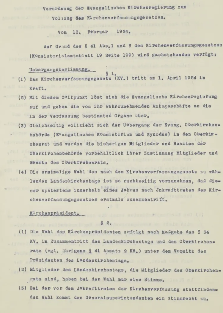 Die erste Seite der württembergischen Kirchenverfassung