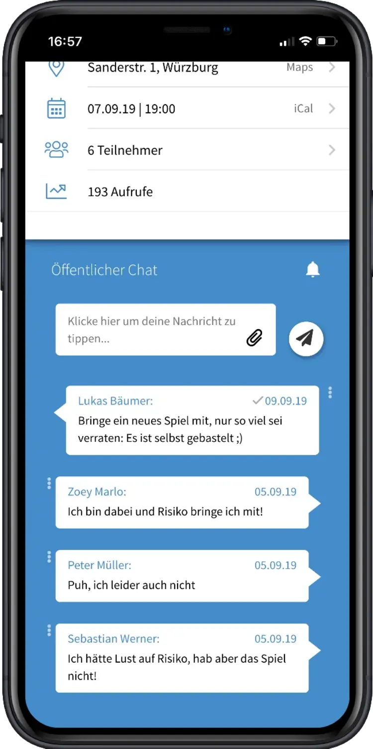 Die Chat-Funktion ermöglicht einen schnellen Austausch von Informationen.